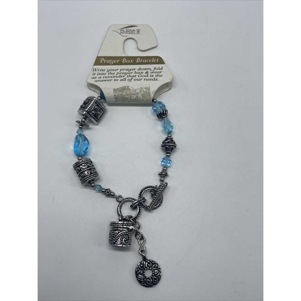 Alexa’s Angels Silver Tone Light Blue Stone Prayer Box Bracelet New